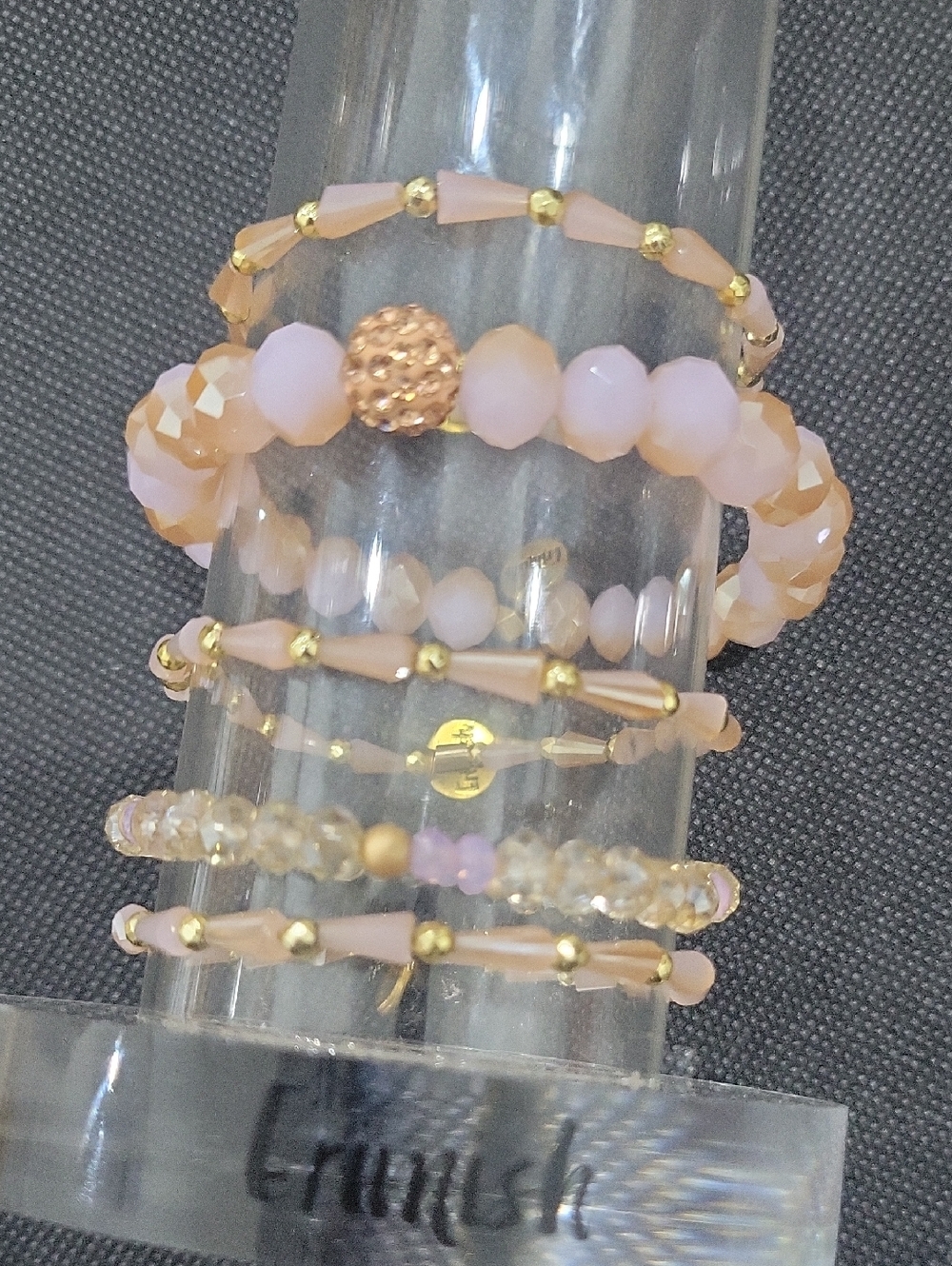 Erimish Delicate Pink Beaded Stretch Bracelet Set - Gold Accent